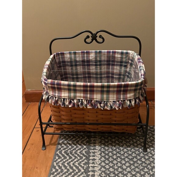 LONGABERGER 1999 Newspaper Basket with Wrought Iron Stand - Picture 1 of 5
